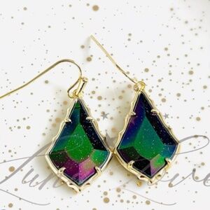 Kendra Scott Alex Small Iridescent Northern Lights Earrings Gold NWT